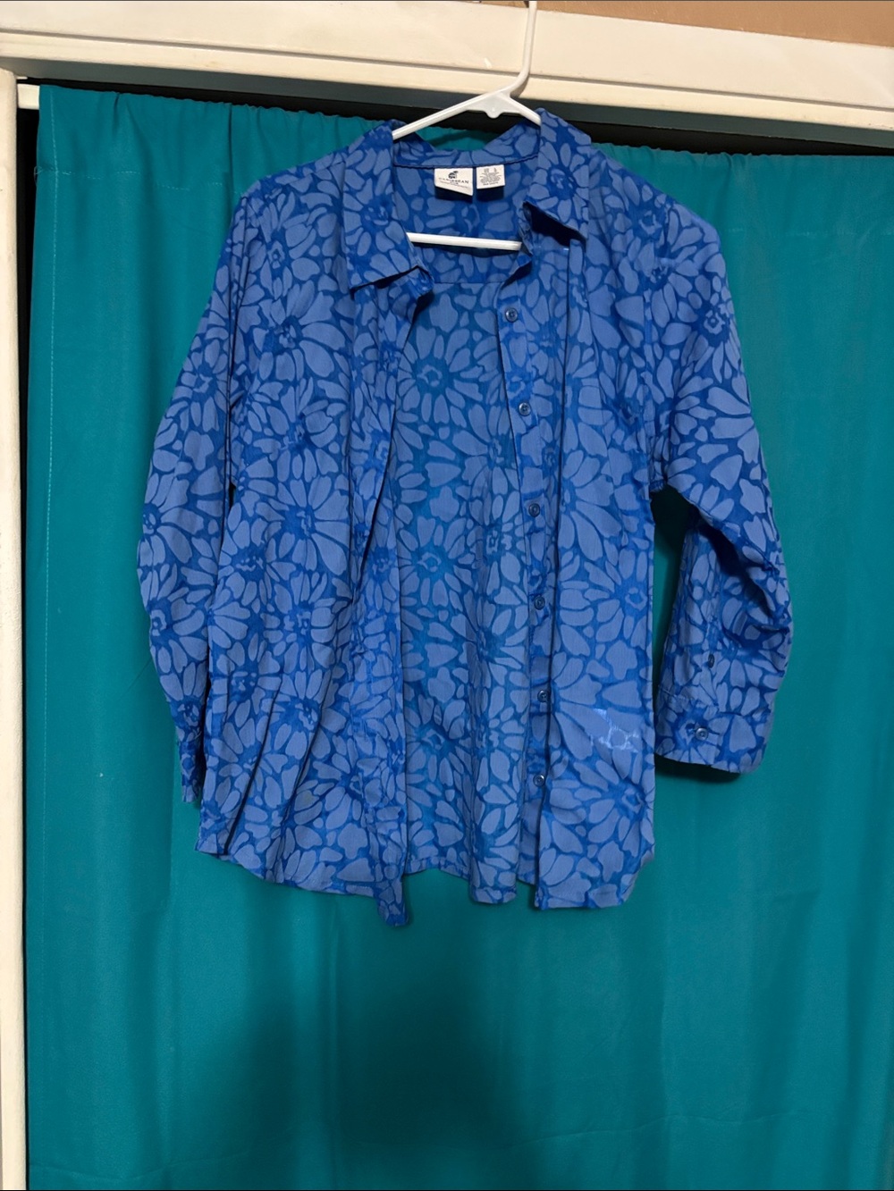 Caribbean Joe Blue Floral Button-Front Blouse
